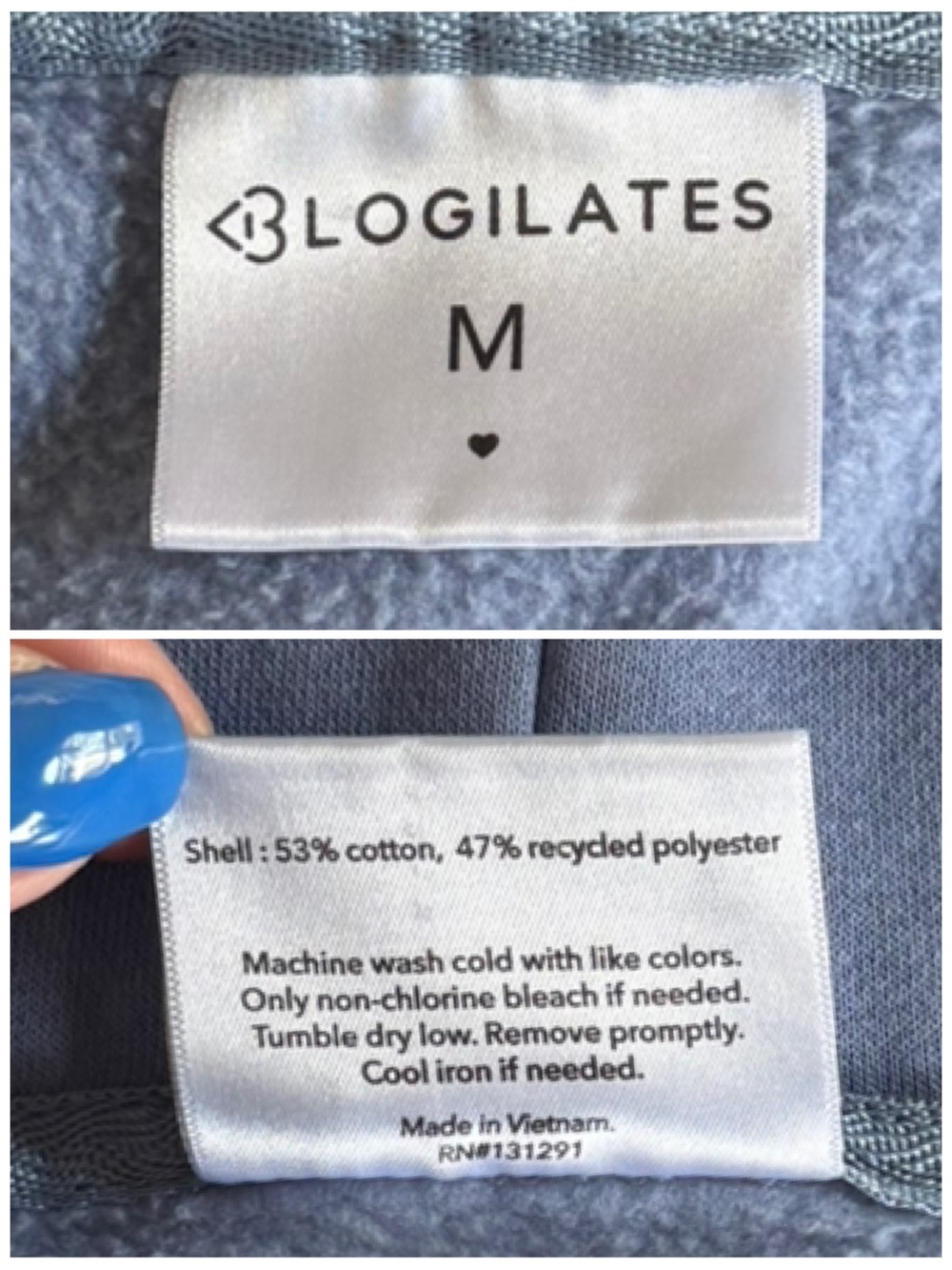 BLOGILATES M Marshmallow Zip Hoodie in Steel Blue • Athleisure Hooded Sweatshirt - Picture 8 of 11